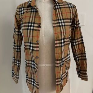 Burberry Kids Tan and Black Plaid Shirt